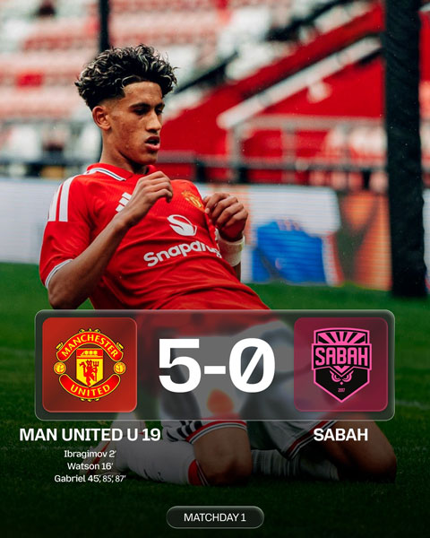 JJ Gabriel vừa lập hat-trick cho đội trẻ MU trước Sabah tại UEFA Youth League
