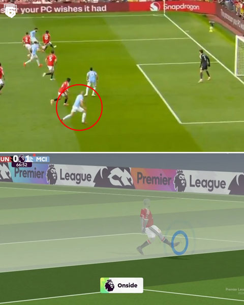 Bàn thắng gây tranh cãi của Haaland ở trận derby Manchester - Ảnh: Goal
