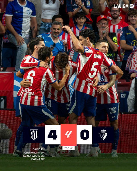 Atletico có chiến thắng tưng bừng trước Osasuna