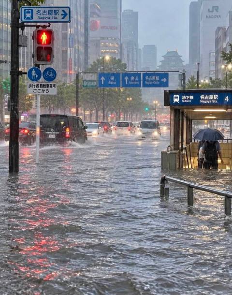 Khu vực Nagoya vừa trải qua một đợt mưa lớn hồi tuần trước Ảnh: Kyodo