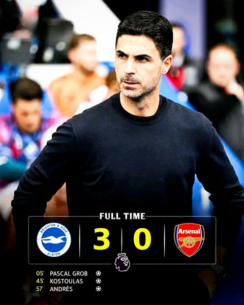 Arsenal của Arteta nhận trận thua muối mặt 0-3 trên sân của Brighton - Ảnh: internet