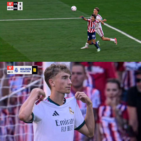 Huijsen ban đầu chỉ phải nhận thẻ vàng sau pha kéo ngã Giuliano Simeone