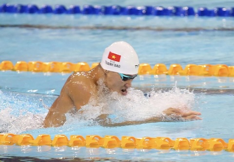 Đương kim vô địch SEA Games Phạm Thành Bảo vẫn không thể lọt vào chung kết 100m bơi ếch tại ASIAD. Ảnh: Nguyên Khang