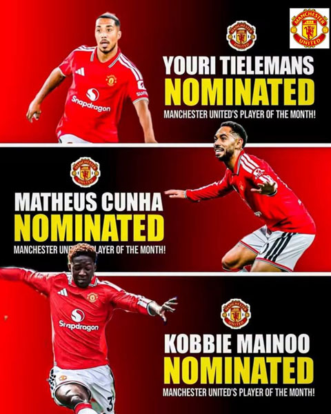 Mainoo vượt qua Tielemans và Cunha để giành giải - Ảnh: The Red Devils fans