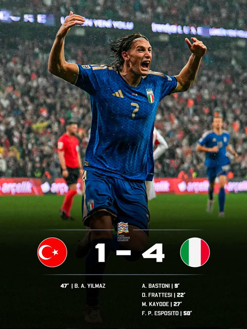 Thổ Nhĩ Kỳ thảm bại dưới tay Italia ngay trên sân nhà