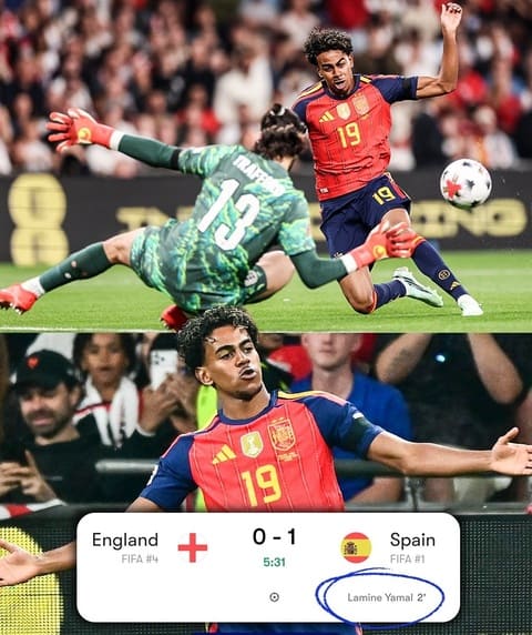 Yamal vừa tỏa sáng ở Wembley, khi mất chưa đầy 2 phút để ghi bàn vào lưới ĐT Anh. Ảnh: Instagram