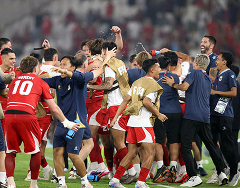Indonesia ăn mừng sau khi giành vé vào chung kết FIFA ASEAN Cup 2026. Ảnh: Đức Cường
