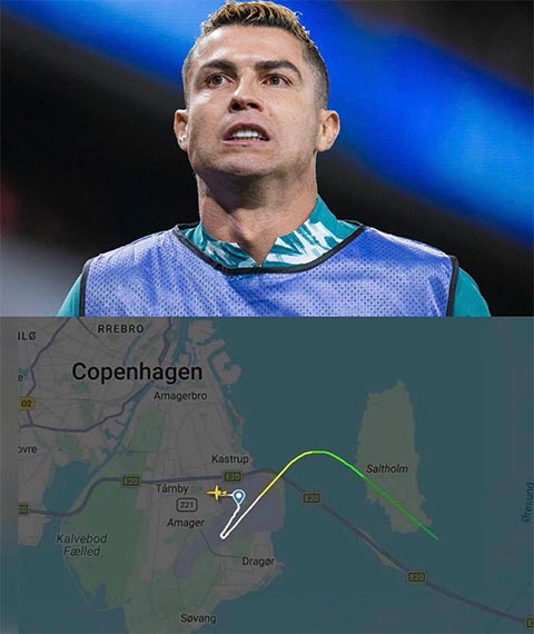 Cristiano Ronaldo rời Copenhagen, nơi ĐT Bồ Đào Nha chuẩn bị cho trận gặp Đan Mạch, ngay sau buổi gặp với chủ tịch LĐBĐ Bồ Đào Nha