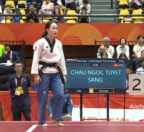 Tuyết Sang ở trận chung kết nội dung thực tế ảo. Ảnh: Bùi Lượng 