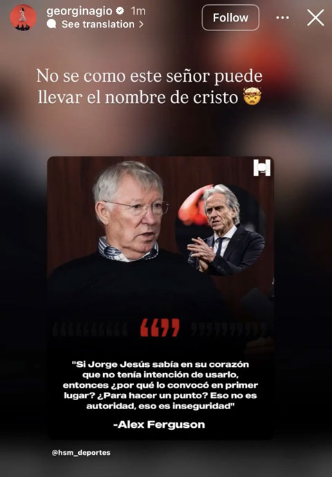 Georgina đăng thông điệp ngầm chỉ trích HLV Jorge Jesus trên Instagram