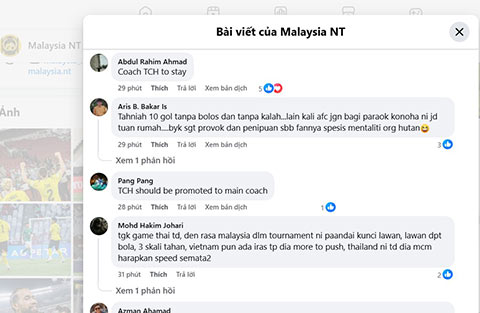 Trên kênh thông tin của ĐT Malaysia, CĐV Đông Nam Á để lại nhiều bình luận trái chiều. Ảnh: Malaysia NT