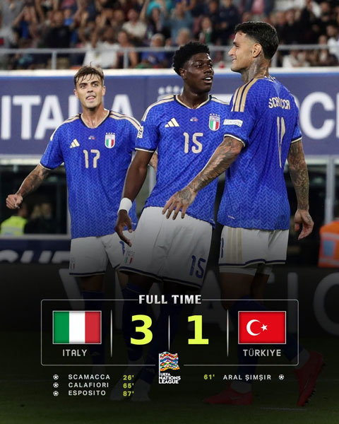 Italia đánh bại Thổ Nhĩ Kỳ trong cả 2 lượt trận