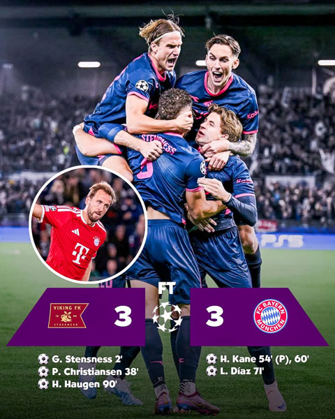Viking vừa xuất sắc cầm hòa Bayern 3-3