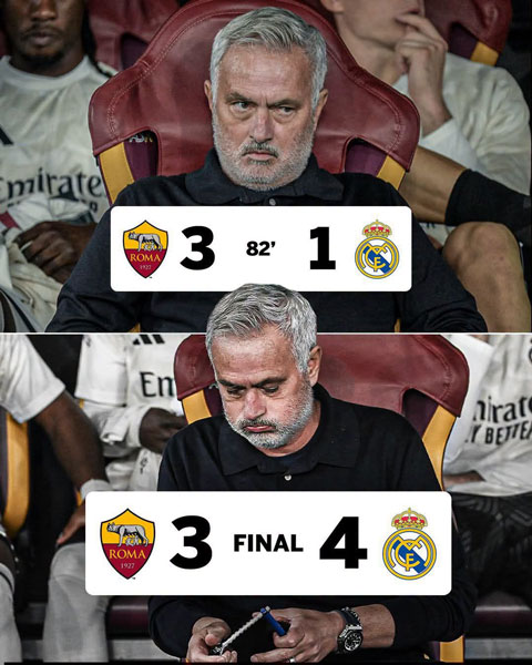 Real và Mourinho có màn ngược dòng hú vía trên sân của Roma