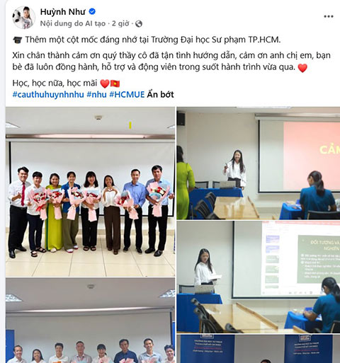 Chia sẻ trên trang cá nhân của Huỳnh Như