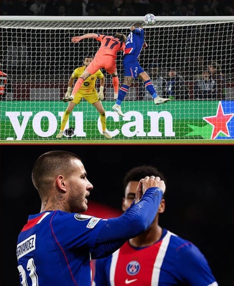 Barca nhận bàn thua từ cú đánh đầu của Lucas Hernandez. Ảnh: Facebook