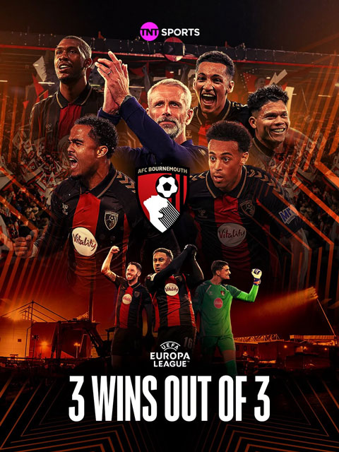 Bournemouth trở thành đội bóng Anh đầu tiên giành chiến thắng cả 3 trận đấu đầu tiên tại đấu trường châu Âu sau 52 năm