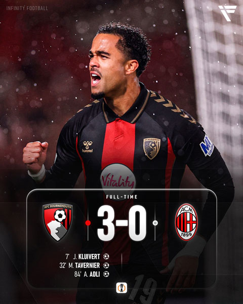 Bournemouth xuất sắc đánh bại AC Milan tới 3-0