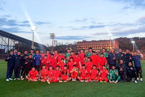 U17 Việt Nam ghi 5 bàn vào lưới U17 Cheonan FC. Ảnh: VFF