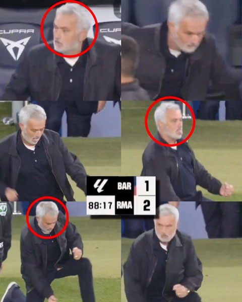 Mourinho ăn mừng đầy cảm xúc sau khi Mbappe ghi bàn ấn định chiến thắng cho Real