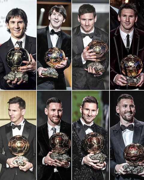 8 Quả Bóng Vàng của Lionel Messi đều là những tác phẩm độc bản. Ảnh: Facebook