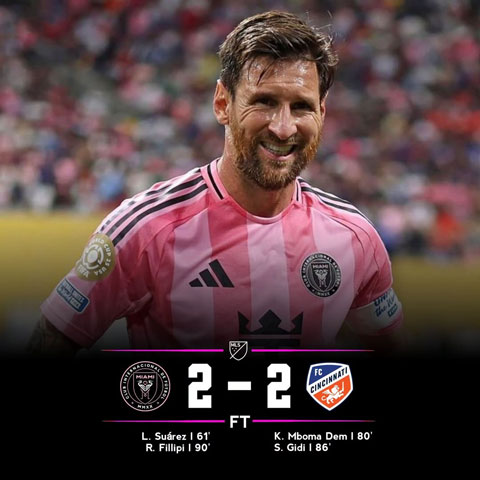 Messi và Inter Miami chỉ có trận hòa trước Cincinnati