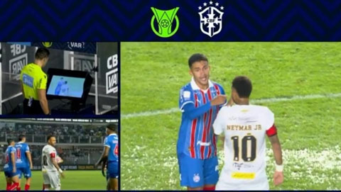 Neymar bị phát hiện dùng tay che miệng trong lúc đối đầu với tiền vệ Bahi