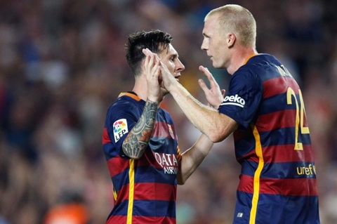 Mathieu và Messi trong màu áo Barcelona
