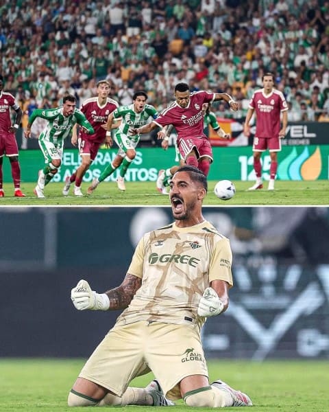 Valles từng đẩy được quả penalty của Mbappe trong trận Betis thắng Real Madrid 1-0. Ảnh: Threads