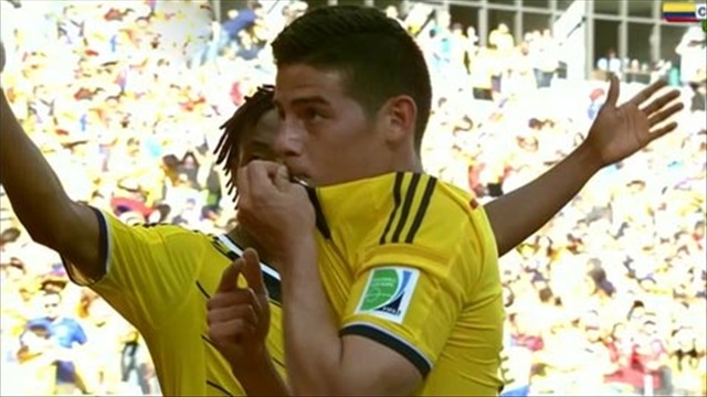 James Rodriguez ghi bàn gia tăng cách biệt (Colombia 3-0 Hy Lạp)