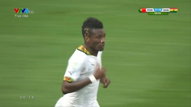 VÀO!!! Gyan đánh đầu quân bình tỉ số (Bồ Đào Nha 1-1 Ghana)