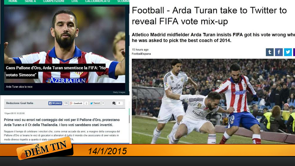 Điểm tin+ (14/1): Arda Turan tố FIFA gian lận