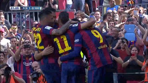 Suarez mở tỉ số (Barcelona 2-0 Valencia)