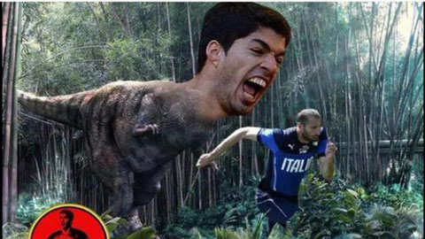 Ảnh chế hài hước về cuộc tái ngộ giữa Suarez với Chiellini và Evra