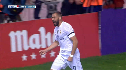 Benzema mở tỷ số (Trực tiếp: Atletico Madrid 0-1 Real Madrid)