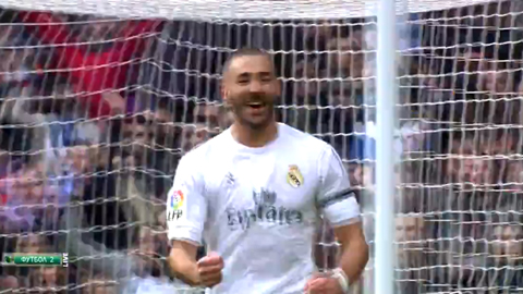 Đến lượt Benzema lập cú đúp (Real 5-0 Gijon)