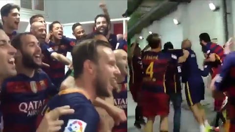 Khoảnh khắc cầu thủ Barca nhảy múa, hát hò ăn mừng chức vô địch trong phòng thay đồ