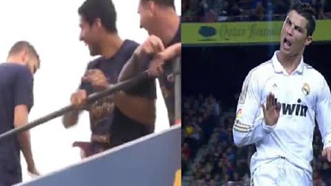 Pique khiến Suarez, Messi cười lăn lộn với màn chế giễu Ronaldo