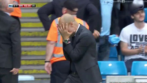 Pep ôm mặt ăn mừng siêu dị sau bàn thắng của Sterling