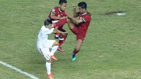 Pha bóng như đấu võ của cầu thủ Indonesia với Thành Lương