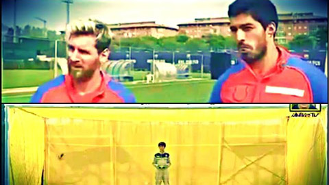Messi và Suarez thi thử thách sút rơi flycam  