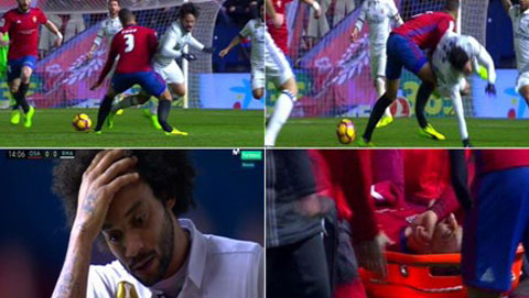Marcelo chết lặng khi thấy Isco vào bóng khiến một cầu thủ Osasuna gãy chân