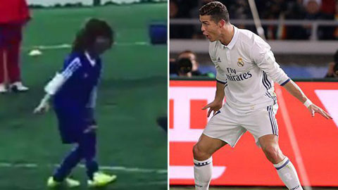 Cháu Ronaldo để tóc giống Messi, ăn mừng hệt CR7