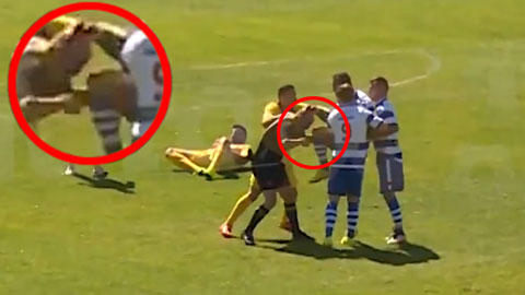 Cầu thủ bóp cổ và lên gối vỡ mũi trọng tài