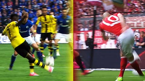 Dembele và Robben chuyền bóng bằng Rabona giống hệt nhau