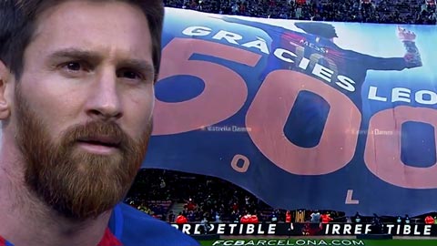 Messi rưng rưng nước mắt khi CĐV Barca tri ân bàn thắng thứ 500