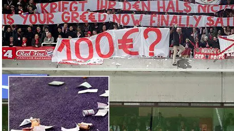 Fan Bayern ném cơn mưa tiền giả xuống sân phản đối Anderlecht