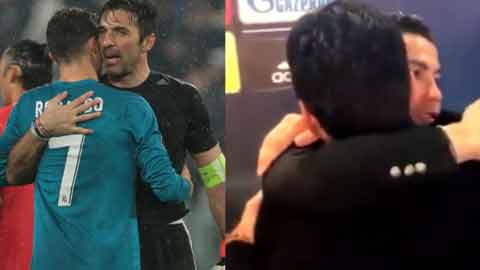 Buffon trả lời phỏng vấn, Ronaldo đi qua ôm thắm thiết