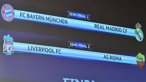 Bốc thăm bán kết Champions League: Bayern đụng độ Real, Liverpool chạm trán AS Roma