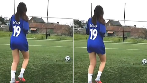 Chân dài bắt chước pha chạy đà đá pen thảm họa của Pogba